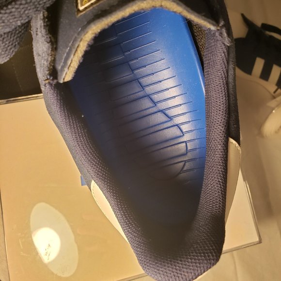 ADIDAS SUPERSTAR VULC SHELL TOE SHOES - MENS 10.5 BLUE/WHITE/GOLD PRINT/GUM SOLE - Picture 11 of 16